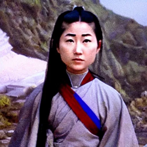 Image similar to Priest Tripitaka played by bald teenage Masako Natsume on a pilgrimage to India to fetch holy scriptures and save the world, IMAX Movie Still