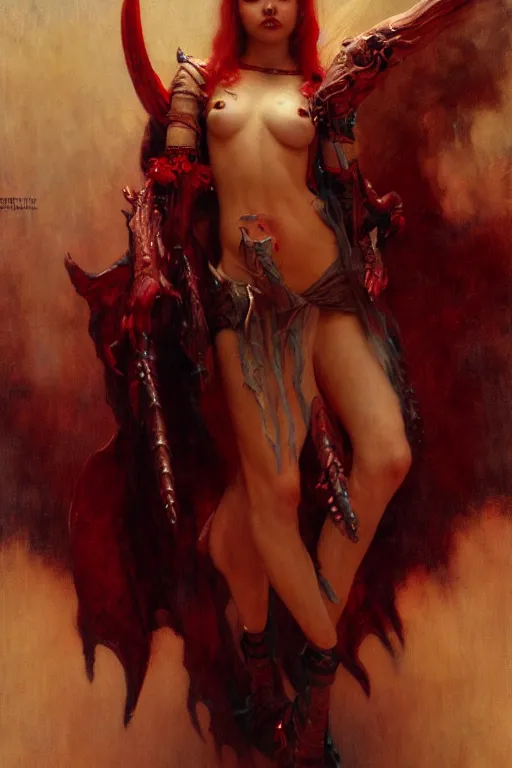 Prompt: a full body portrait of devil demon girl wearing devil clothes, high detail, cleary see face, by gaston bussiere, bayard wu, greg rutkowski, odd nerdrum, maxim verehin, dan dos santos, masterpiece, sharp focus, cinematic lightning