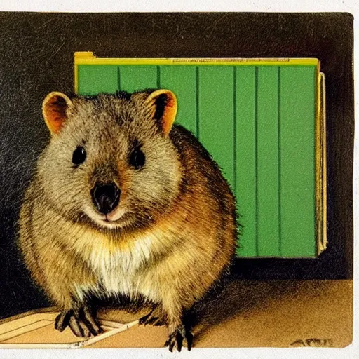 Prompt: a portrait of a quokka holding a graphics card, in the style of anders zorn