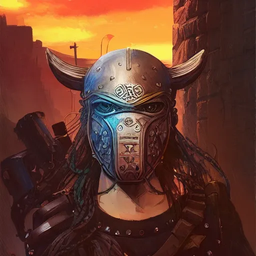 Image similar to cyberpunk viking helmet mask warrior goddess robot ninja fantasy, art gta 5 cover, official fanart behance hd artstation by jesper ejsing, by rhads, makoto shinkai and lois van baarle, ilya kuvshinov, ossdraws