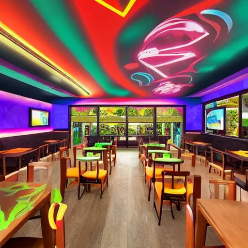 Image similar to Taco Bell dining room DMT trip visuals