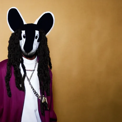 Prompt: snoop dog wearing a fursuit without the head mask at a furry convention, 4 k flash photography