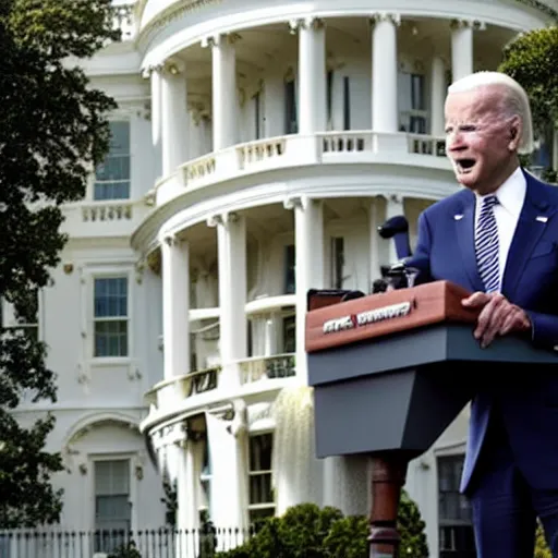 Prompt: a monster from predator destroys joe biden on the white house lawn