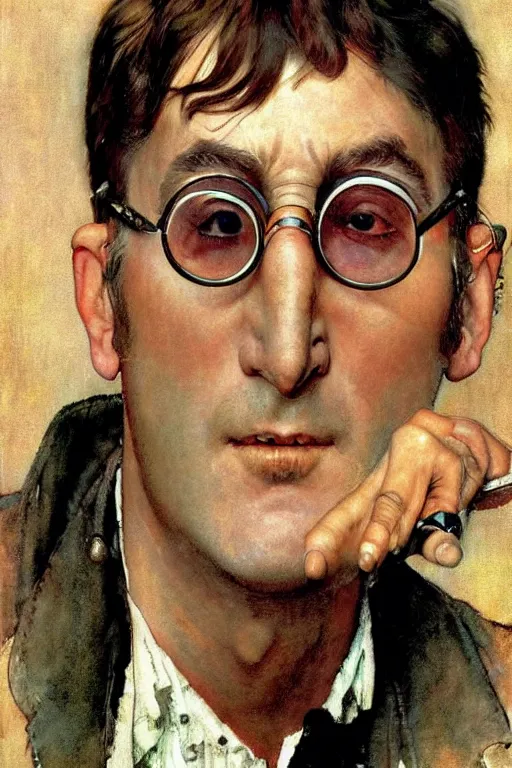 Prompt: portrait of john lennon (1965), by norman rockwell