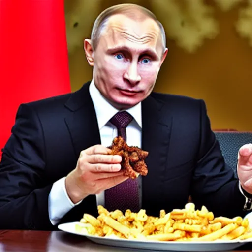 Prompt: Vladamir Putin eating some poutine