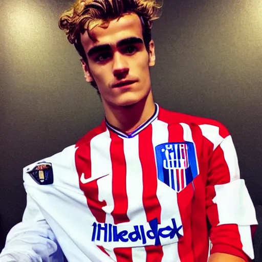 Prompt: “ a realistic detailed photo of a guy who is an attractive humanoid who is half robot and half humanoid, who is a male android, soccer player antoine griezmann, shiny skin, posing like a statue, blank stare, on the bed, on display ”