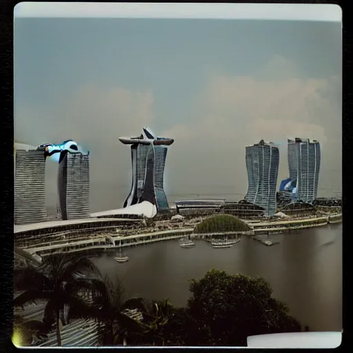 Prompt: polaroid photo of marina bay sands