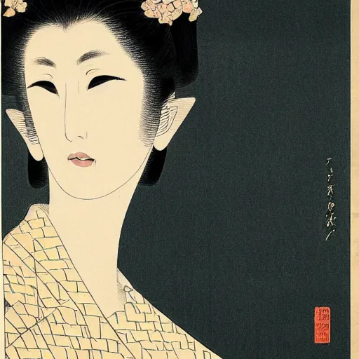 Image similar to portraite of a gorgeous devil woman portrait by ikenaga yasunari and ayana otake and ko rakusui, 6 0 s poster, drawing, realistic, sharp focus, japanese, dreamy, nostalgia, faded, golden hues,