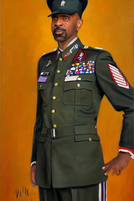 Image similar to full body portrait of the dictator of the los angeles lakers, 1 9 5 5, in full military garb, oil on canvas by william sidney mount, trending on artstation