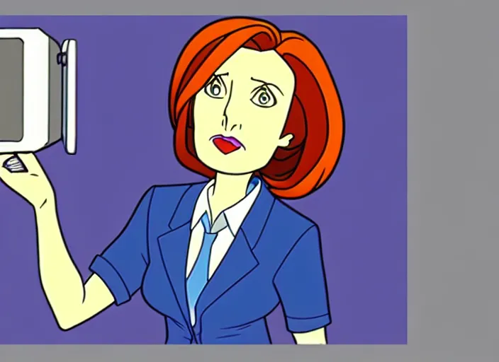 Prompt: an animation cel of dana scully, in the style of netflix animation, toei animation, filmation animation, traditional animation, sharp detail