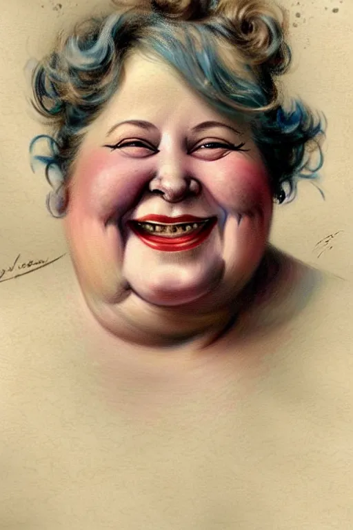 Prompt: ( ( ( ( ( 1 9 5 0 s retro happy smiling fat middle aged woman face portrait. muted colors. ) ) ) ) ) by jean - baptiste monge!!!!!!!!!!!!!!!!!!!!!!!!!!!!!!