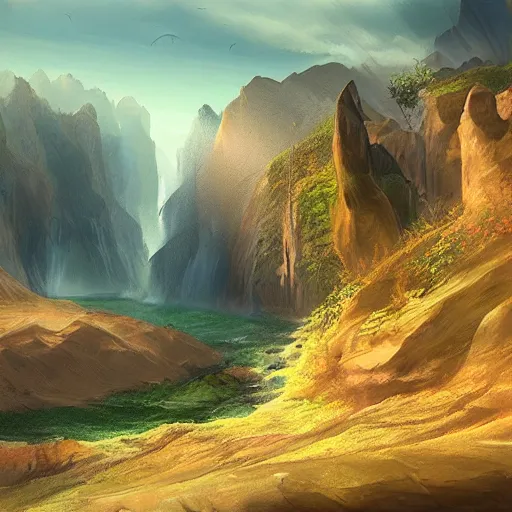 Prompt: a beautiful matte painting concept art painting of a landscape from a studio ghilbi movie