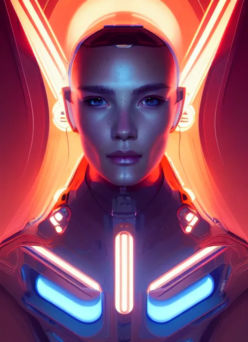Image similar to symmetry portrait of reece pacheco, sci - fi, tech wear, glowing lights intricate, elegant, highly detailed, digital painting, artstation, concept art, smooth, sharp focus, illustration, art by artgerm and greg rutkowski and alphonse mucha