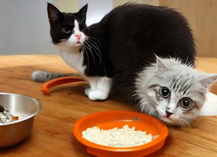 Image similar to cat eating wet cat food, sloppy