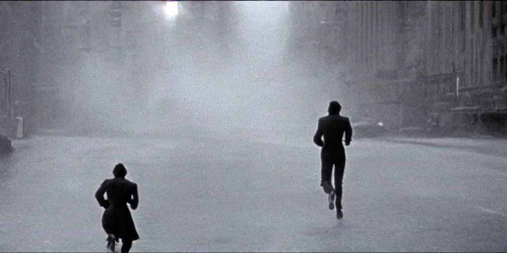 Prompt: a person running away, cinematic, atmospheric, cinematography by gordon willis, realistic