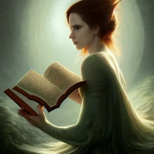 Image similar to by artgerm and agostino arrivabene, visually stunning, cinematic, ultra realistic, hyper realism, epic, octane render, unreal engine, vfx, maya, a girl reading a book, fungal enchanter, murloc tinyfin, dread infernal, wee whelp, battle ram