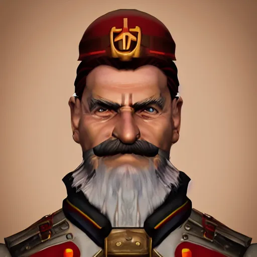 Image similar to PSX JRPG highly stylized Portrait of Stalin in a Steampunk Knight uniform, trending on artstation, octane render, unreal