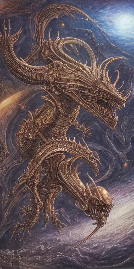 Image similar to alien space dragon by dan seagrave art