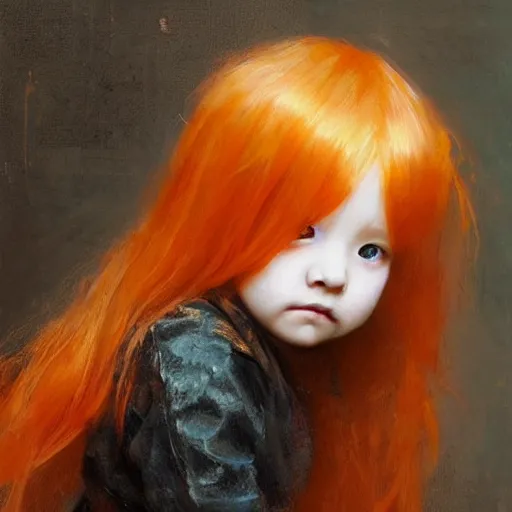 Prompt: little girl with orange hair. By Ruan Jia. Ayami Kojima. Masterpiece