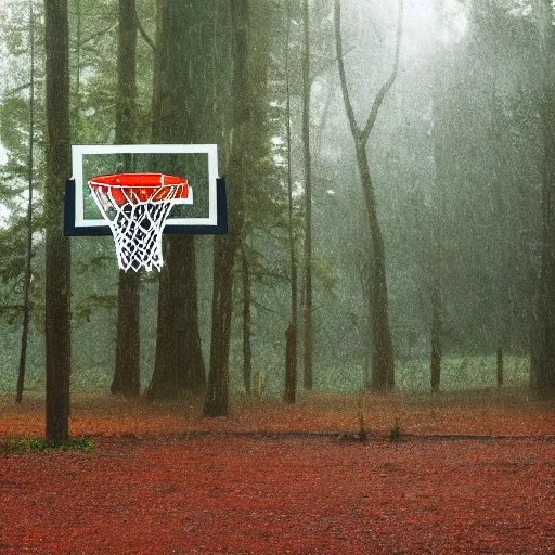 Image similar to basketball hoop in the forest, rain