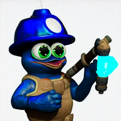 Image similar to pepe the miner with blue crystal, artstation, zbrush