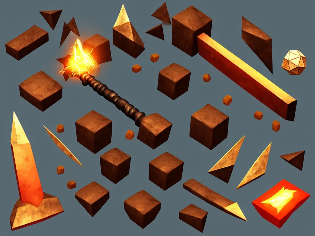 Prompt: blacksmith hammer, 3 d, object, low poly, lightning, mobile game, cute, illustration, d & d, twilight ray