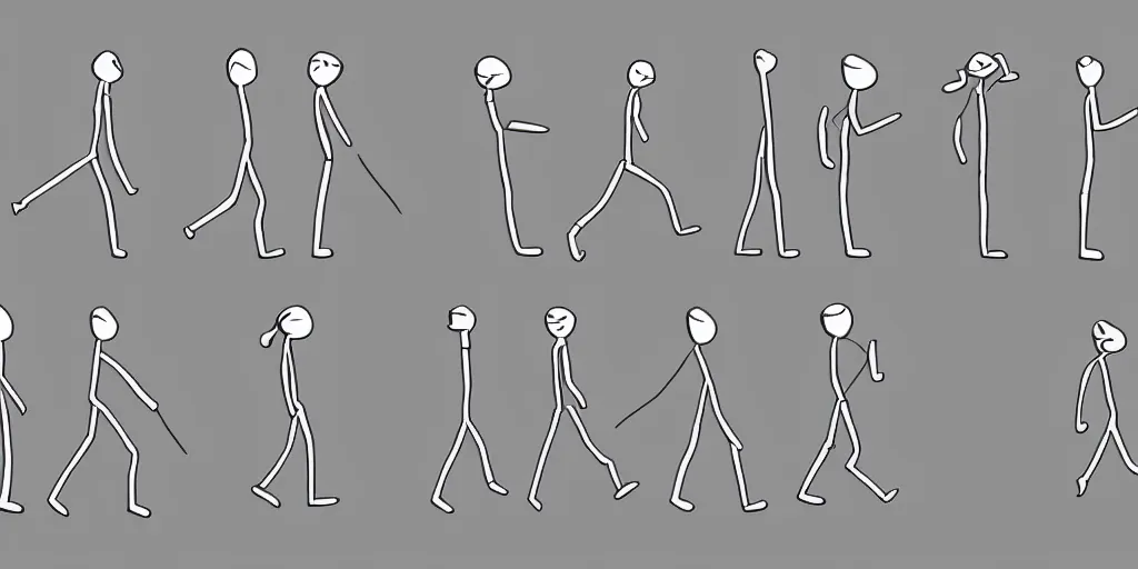 Prompt: stick figure walking, walking animation sheet