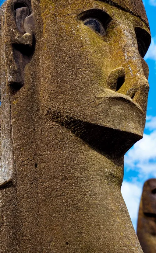 Prompt: an Easter Island head statue close up, fisheye lens, low level, 4k photograph,