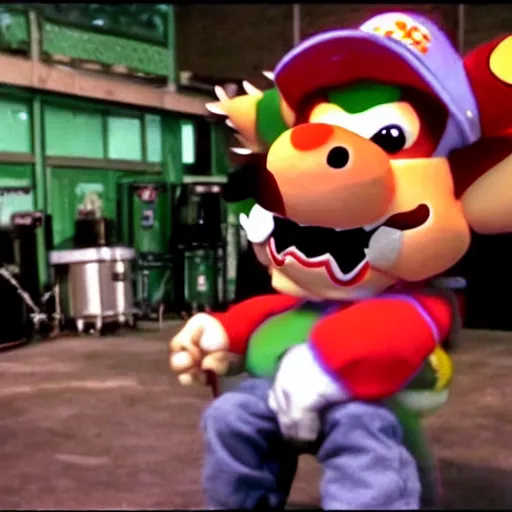 Image similar to bowser in a gangster rap music video 1 9 9 0 s mtv vhs