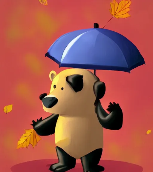 Image similar to autumn a bear with an umbrella cartoon trending on artstation