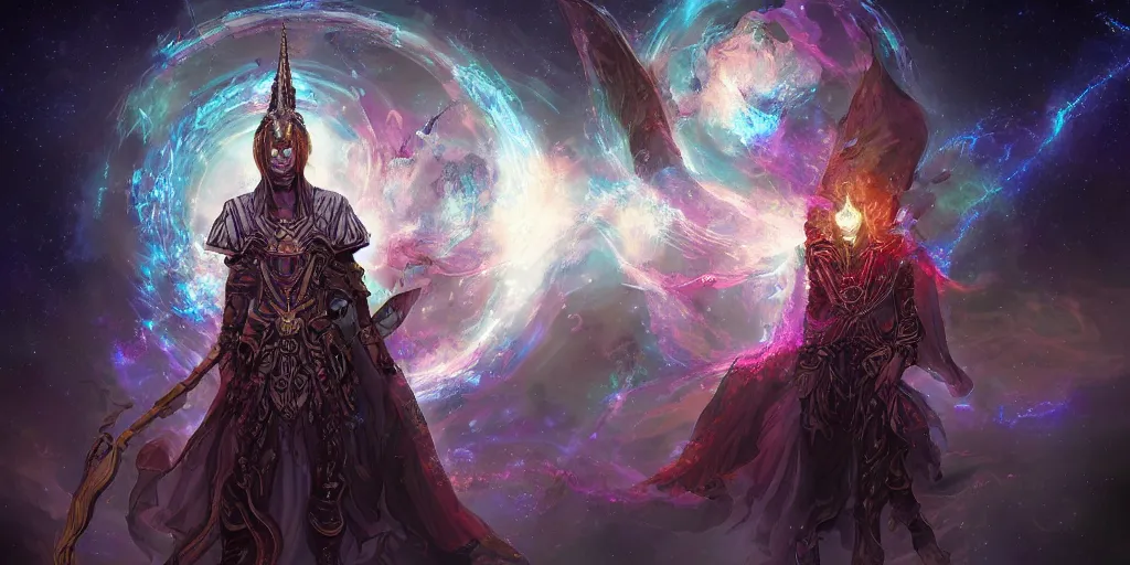 Image similar to cosmic mage, fantasy apocalypse, digital art, 4 k