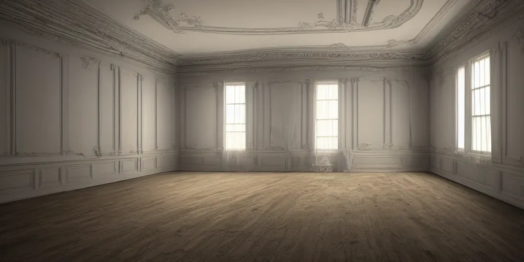 Image similar to empty room high ceiling, victorian, soft light, ominous, photorealistic, detailed, 8k