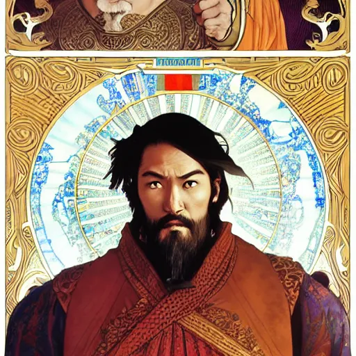 Image similar to highly detailed vfx portrait of marco polo ( from honor of kings ) by eiichiro oda, makoto shinkai, alphonse mucha, sharp focus, art by artgerm and greg rutkowski!, backlit, harsh overhead sunlight, blue eyes!!, aquiline nose!!, stanley kybric, kaoru mori, detailed,