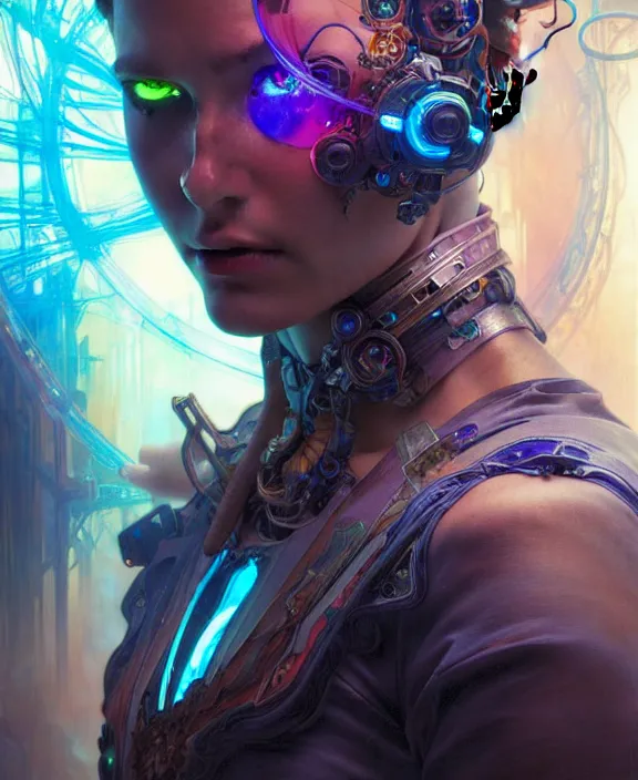 Prompt: a whirlwind of souls rushing inside a cyberpunk metaverse, half body, blue glowin eyes, d d, fantasy, intricate, elegant, highly detailed, colorful, vivid color, digital painting, artstation, concept art, art by artgerm and greg rutkowski and alphonse mucha and ruan jia