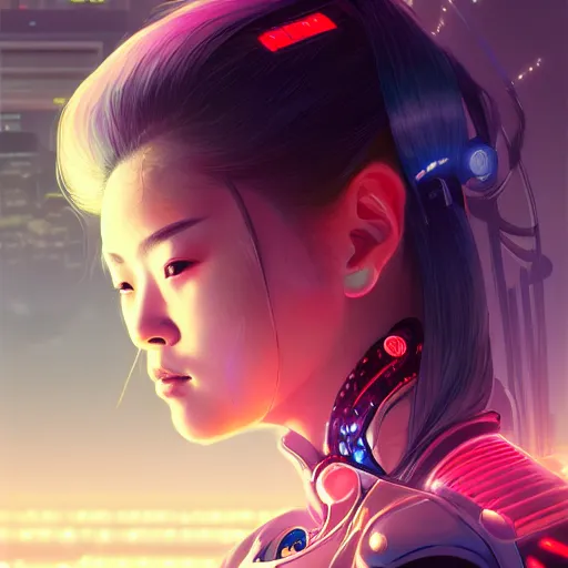 Image similar to portrait futuristic Samurai Girl, in future cyberpunk tokyo rooftop , ssci-fi, fantasy, intricate, very very beautiful, elegant, human anatomy, neon light, highly detailed, digital painting, artstation, concept art, smooth, sharp focus, illustration, art by tian zi and WLOP and alphonse mucha