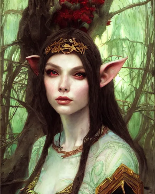 Image similar to a beautiful elf princess, oil painting, by Fernanda Suarez and and Edgar Maxence