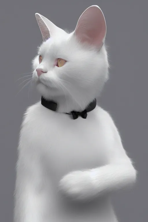 Image similar to a white cat wearing a formal overcoat, hyperrealistic, concept art, octane render, unreal engine 5, trending on DeviantArt, highly detailed, high quality, 8K, soft lighting, cute, studio background, studio lighting, realistic face, trending on Artstation, elegant clothes, profile picture