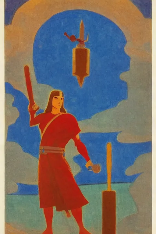 Image similar to thor holding the hammer, marvel, artwork by nicholas roerich,