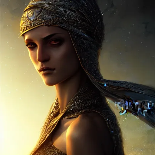 Prompt: arabian nights, character headshot portrait, sharp, digital matte painting, art by luis royo, greg rutkowski, wlop, dramatic lighting, trending on artstation