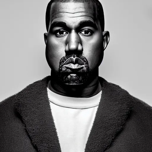 Prompt: the face of kanye west wearing yeezy clothing at 5 0 years old, portrait by julia cameron, chiaroscuro lighting, shallow depth of field, 8 0 mm, f 1. 8