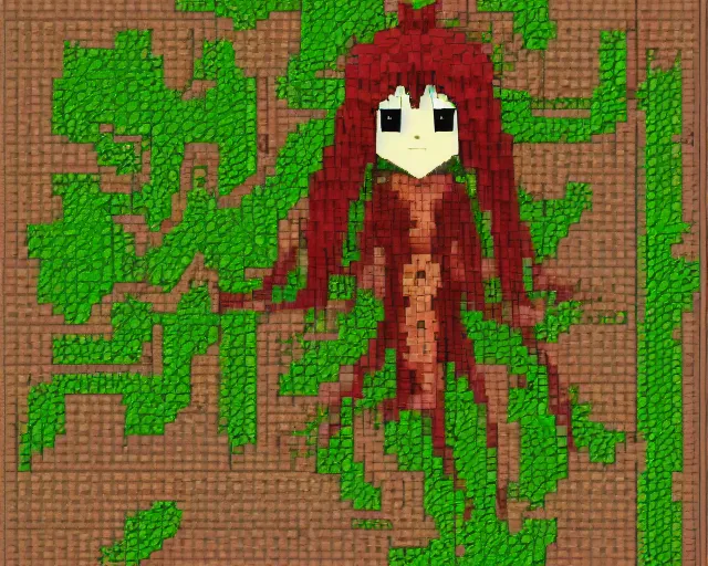 Image similar to an anime dryad in minecraft, grimoire of gaia