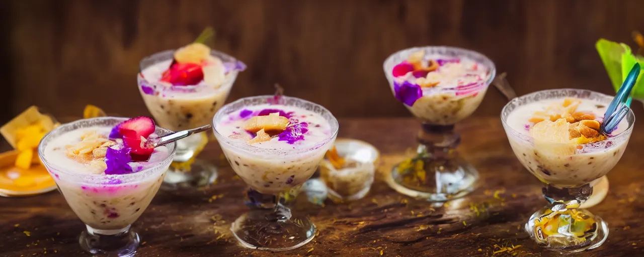 Prompt: halo - halo from kuya j's, depth of field, food photography, isometric, delicious, wide shot, studio, bokeh, gmaster, cooking, food, kodak, sony, canon