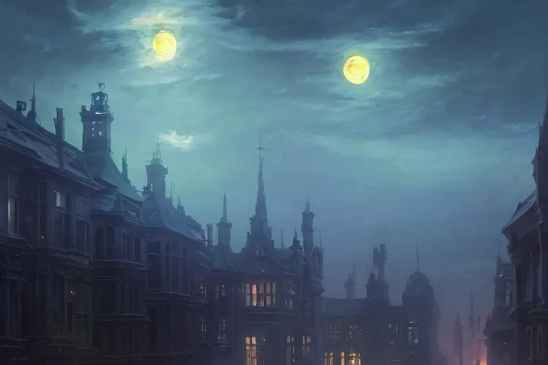 Image similar to an lovecraftian horror in the sky above a victorian city, scene in the night. full moon, 1 8 9 0, key visual, conceptart, ambient lighting, highly detailed, digital painting, artstation, concept art, sharp focus, by makoto shinkai and akihiko yoshida and greg manchess