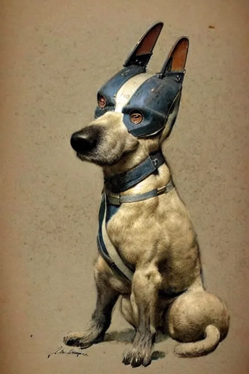 Prompt: (((((1950s retro military robot guard dog . muted colors.))))) by Jean-Baptiste Monge !!!!!!!!!!!!!!!!!!!!!!!!!!!