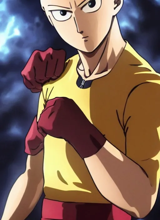 Image similar to A full portrait photo of real-life saitama one punch man, f/22, 35mm, 2700K, lighting, perfect faces, award winning photography.