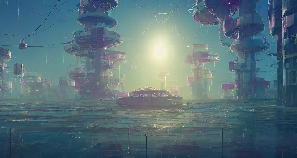 Image similar to A Jellyfish city rendered by Beeple, Makoto Shinkai, syd meade, simon stålenhag, environment concept, digital art, unreal engine, WLOP, trending on artstation, low level, 4K UHD image, octane render,