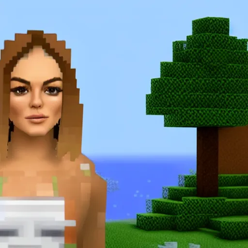 Prompt: a screenshot of lindsay lohan in the video game minecraft. 3 d rendering. unreal engine. amazing likeness. very detailed. cartoon caricature