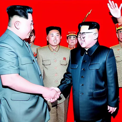 Image similar to lil uzi vert shaking hands with Kim jong un. Picture taken to show them in front of an explosion