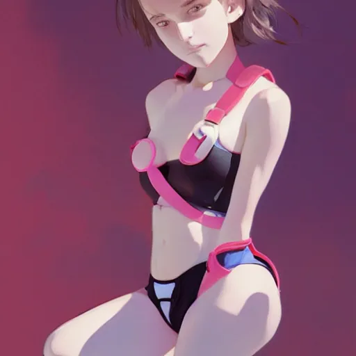 Image similar to a beautiful boyish natalie portman gravure model, wearing oversized pink suspender pants and transparent jet flight backpack, inflatable future shoes, future locomotive style, future inflatable jacket, trending on pixiv fanbox, painted by greg rutkowski makoto shinkai takashi takeuchi studio ghibli, akihiko yoshida