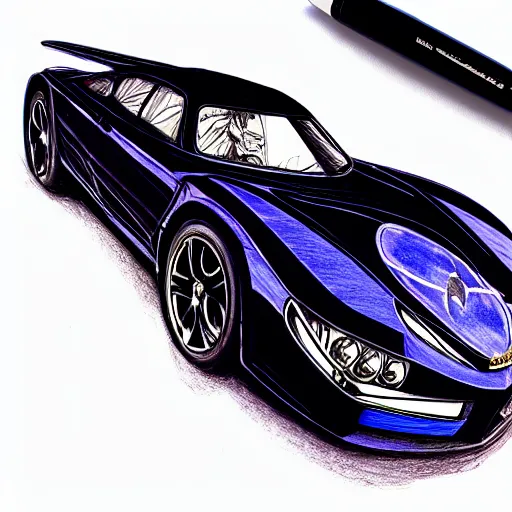 Image similar to ballpoint pen drawing of the batmobile